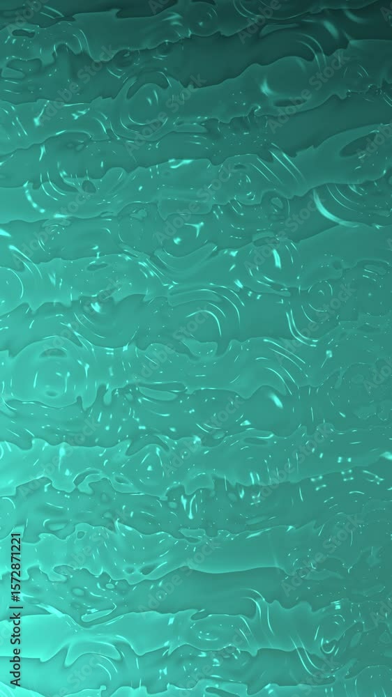 Poster turquoise fluid motion: abstract digital animation of flowing and swirling liquid structures