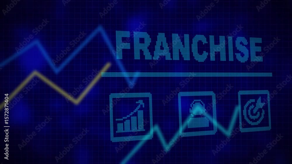 Poster close up of an eye focusing on a franchise concept on a futuristic screen. graph displaying candlest