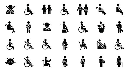 Set of Vector Icons Collection of Black Silhouette Icons Depicting Various Human Activities and Restrictions. Vector Illustrations. EPS Editable