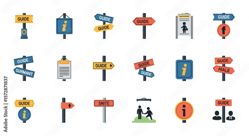 Poster set of vector icons collection of directional and informational signage icons with guide and informa