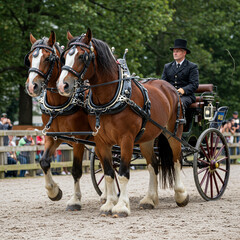 Majestic Clydesdale Power: A Noble Horse Pulling a Classic Carriage on White.