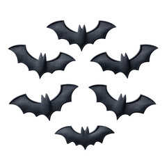 Fototapeta premium Black Bat Silhouettes Flying on White Background for Halloween Decorations and Seasonal Themes