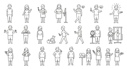 Weight Loss, Diet, and Healthy Lifestyle Line Icon Set