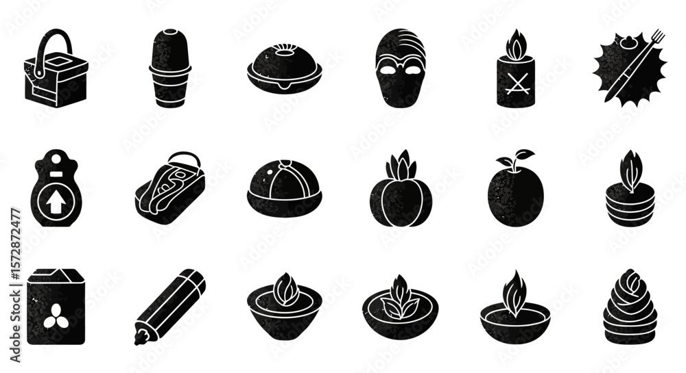 Poster set of vector icons collection of simple stylized icons with a distressed texture. vector illustrati