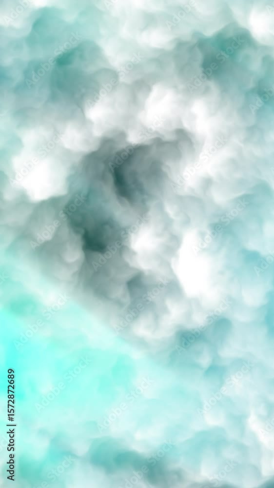 Poster abstract cloudscape sequence with teal and gray hues, artistic atmospheric render