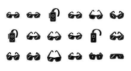 Set of Vector Icons Variety of Smart Glasses and Augmented Reality Eyewear Designs. Vector Illustrations. EPS Editable