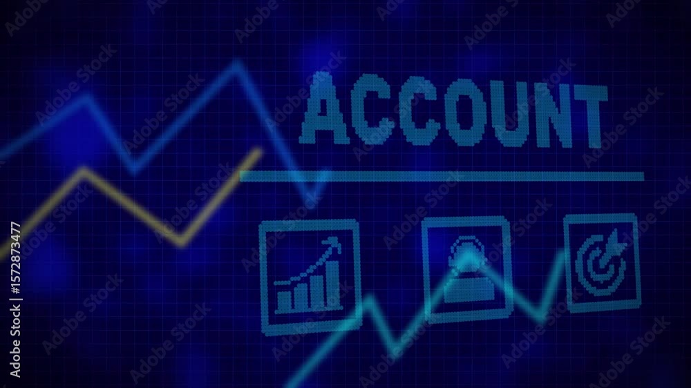 Poster a accounts business concept on a flashing computer monitor with moving graphs and data. histogram bu