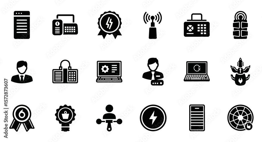 Poster set of vector icons black server icon with horizontal lines modern data storage symbol. vector illus