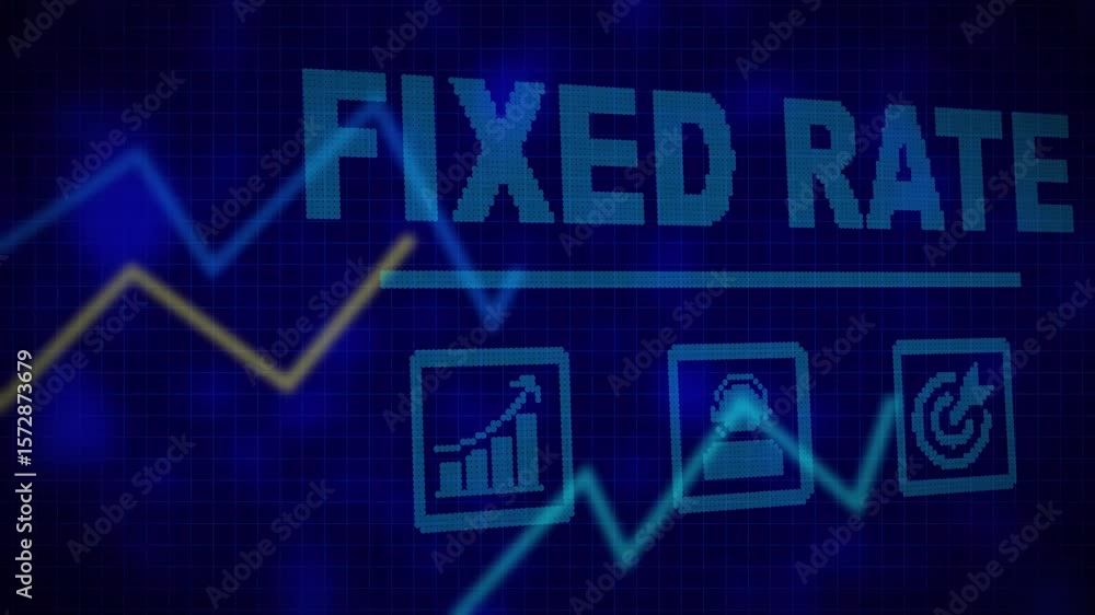 Poster a fixed rate business concept on a flashing computer monitor with moving graphs and data. abstract d