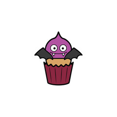 scary cupcake monster with bat wings  clean vector