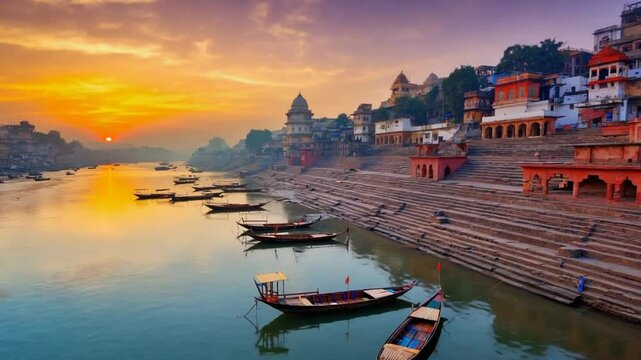 varanasi ghats at dawn indian landscape video	
