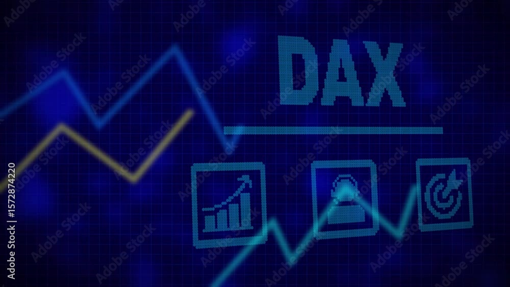 Poster dax german business concept on a flashing computer monitor with moving graphs and data. business pro