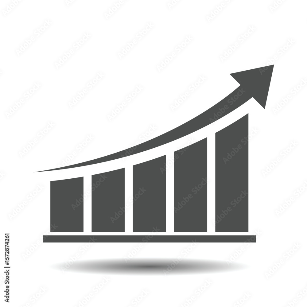 Poster growing graph bar chart icon. financial arrow icon charts showing growth. flat design vector illustr