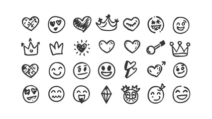 Smile doodle emoji faces in hand drawn vector doodle sketchy style. Happy, sad, crying emotional scribbles, comic elements for business design.