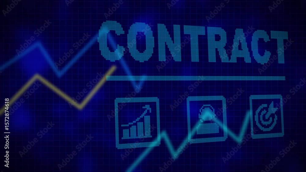 Aufkleber contract business concept on a flashing computer monitor with moving graphs and data. business profi