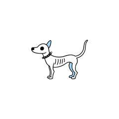 skeleton dog wagging tail with collar  clean vector