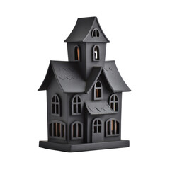 Spooky Black House Model with Tower and Windows for Halloween Decoration and Festive Atmosphere