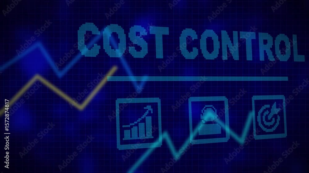 Poster cost control business concept on a flashing computer monitor with moving graphs and data. business p
