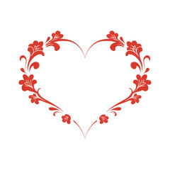 Elegant Red Floral Heart Design with Intricate Swirls and Leaves for Romantic Themes and Celebratory Events