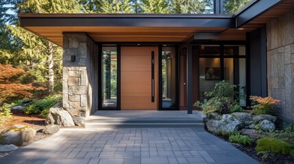 Modern entry door with hidden handle design