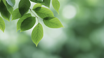 Green leaves gently swaying in the breeze, showcasing vibrant foliage against a soft blurred background, creating a serene and peaceful natural atmosphere