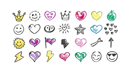 Smile doodle emoji faces in hand drawn vector doodle sketchy style. Happy, sad, crying emotional scribbles, comic elements for business design.
