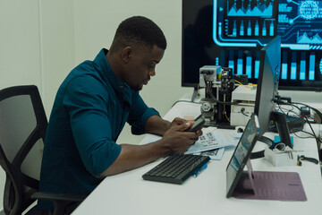 Black engineers are programming in an academic classroom for learning