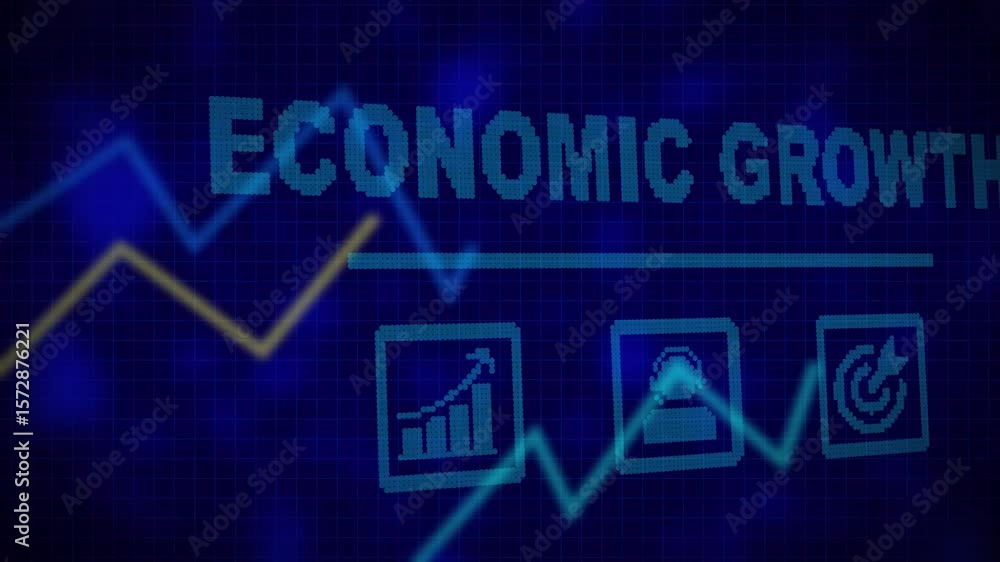 Poster a economic growth business concept on a flashing computer monitor with moving graphs and data. histo