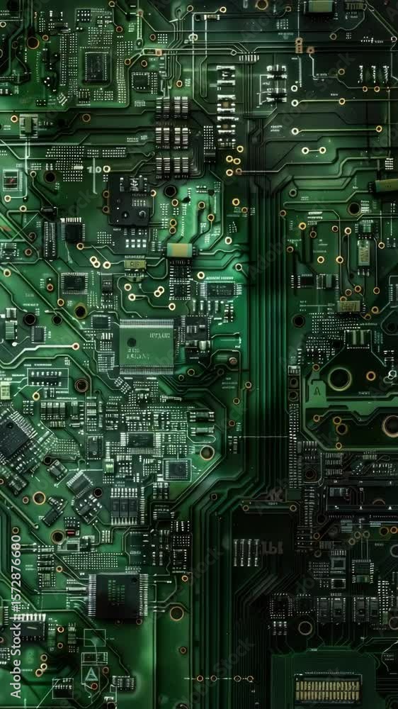 Poster close-up view of circuit board with various electronic components.