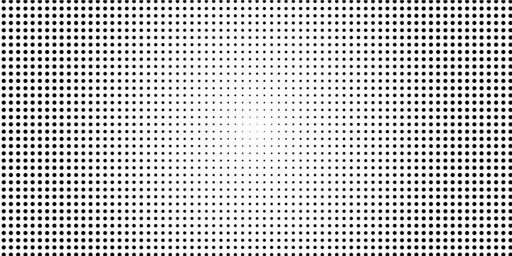 Fototapeta Black halftone dot pattern background with center fade effect. Classic retro pop-art style suitable for comic design, print textures, posters, and digital art projects. Vector illustration