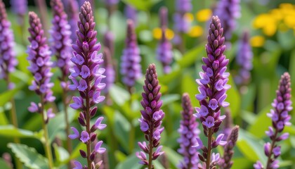 Obraz premium Close-Up View of Beautiful Purple Flowers in Blooming Garden