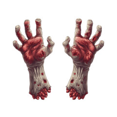 Gruesome Zombie Hands with Blood and Wounds Rising from Ground in Dark Horror Scene
