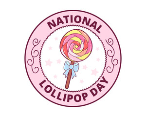 Doodle illustration of swirl lollipop badge. Celebration of lollipop day