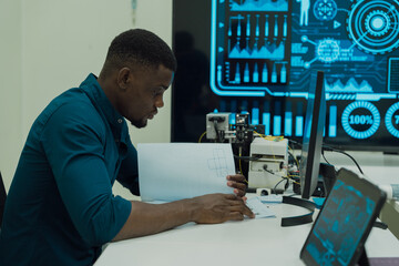 Black engineers are programming in an academic classroom for learning