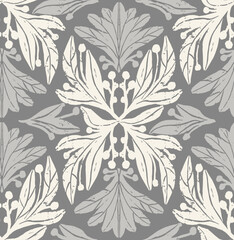 Hand drawn motif floral seamless pattern in gray colors