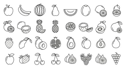 Fruits and Healthy Food Outline Icon Set