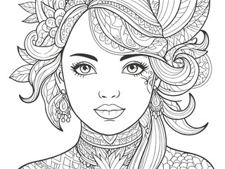 Fototapeta premium portrait of the girl drawing for coloring book