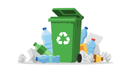 trash can with recycle bin and recycle sign