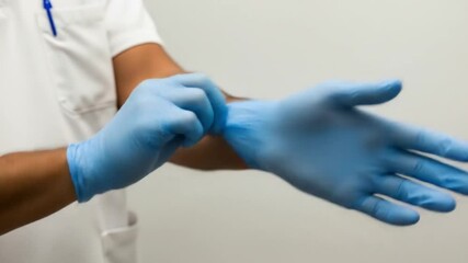 Medical Professional Dons Protective Gloves in a Clinical Setting, emphasizing hygiene and safety, with focus on healthcare protocols and infection control. - Powered by Adobe