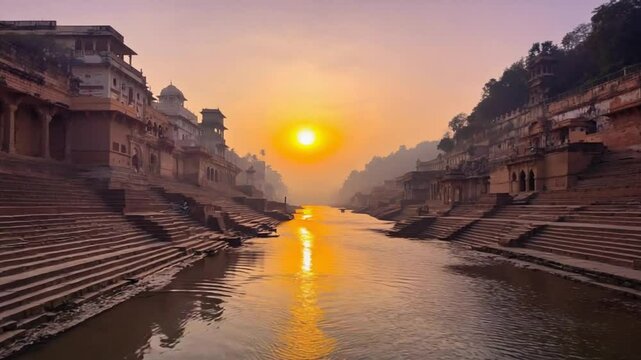 varanasi ghats at dawn indian landscape video	
