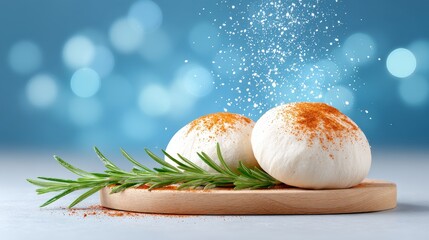 Baking activity with dusty paprika dust on softfocused table kitchen food preparation culinary art