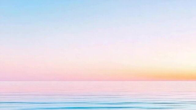 An ethereal seascape, where the sky melds seamlessly with the ocean, awash in soft pastel hues of blue, pink, and gold, creating a tranquil atmosphere. 