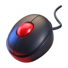 3d computer mouse with red ball isolated on transparent background