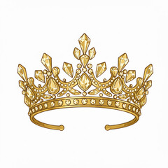 Golden crown jewelry png shines with transparent background and gems, isolated on white