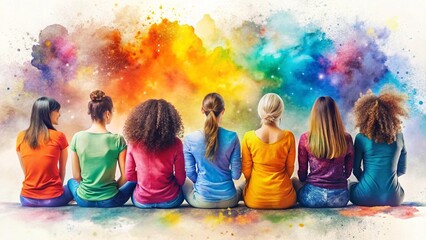 Back View of Diverse Women with Color Explosion Background