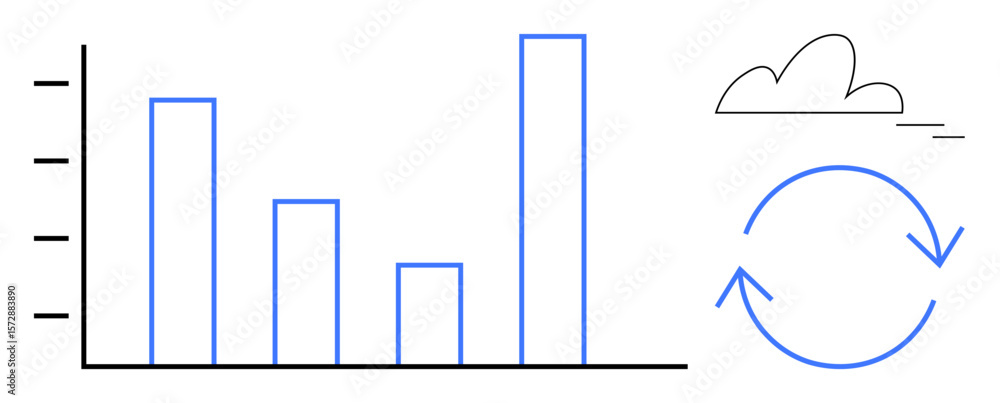 Aufkleber bar chart illustrating data growth, circular arrows signifying cyclical process, with a cloud for in