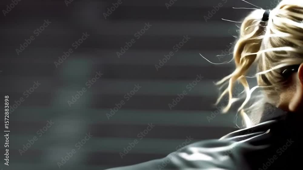 Poster fast-paced runner in sleek attire against blurred backdrop generative ai