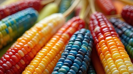 Stunning Tilt-Shift Photography of Colorful Corn Ears Collection for Agriculture and Food Stock Images