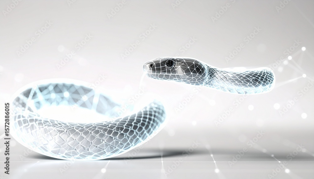 Aufkleber abstract digital snake with glowing wireframe texture on a bright tech background. represents ai, te