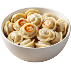 Plump Tender Russian Pelmeni Dumplings in White Bowl – Freshly Cooked, Transparent Background Generative Ai.